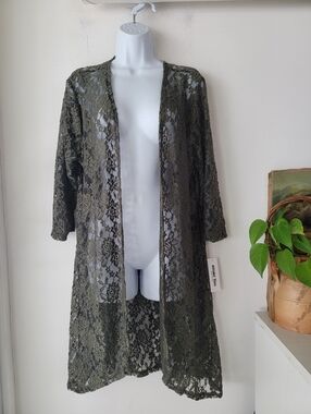 Double Take Olive Green Sheer Floral Kimono Cover Up Size XL